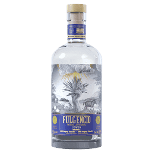 Fulgencio Mezcal Artesanal Joven bottle with illustrated label