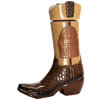 Boot-shaped ceramic tequila bottle with brown glaze