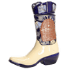 Boot-shaped ceramic tequila bottle with blue design