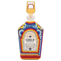 Colorful beaded Chula Parranda Extra Añejo tequila bottle