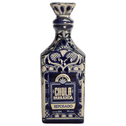 Blue and white Chula Parranda Reposado tequila bottle