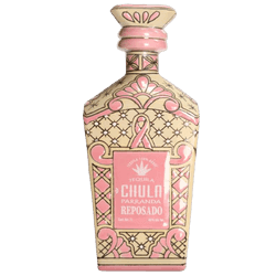 Decorative pink and cream tequila bottle