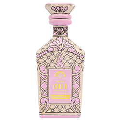 Pink decorative tequila bottle with ribbon design