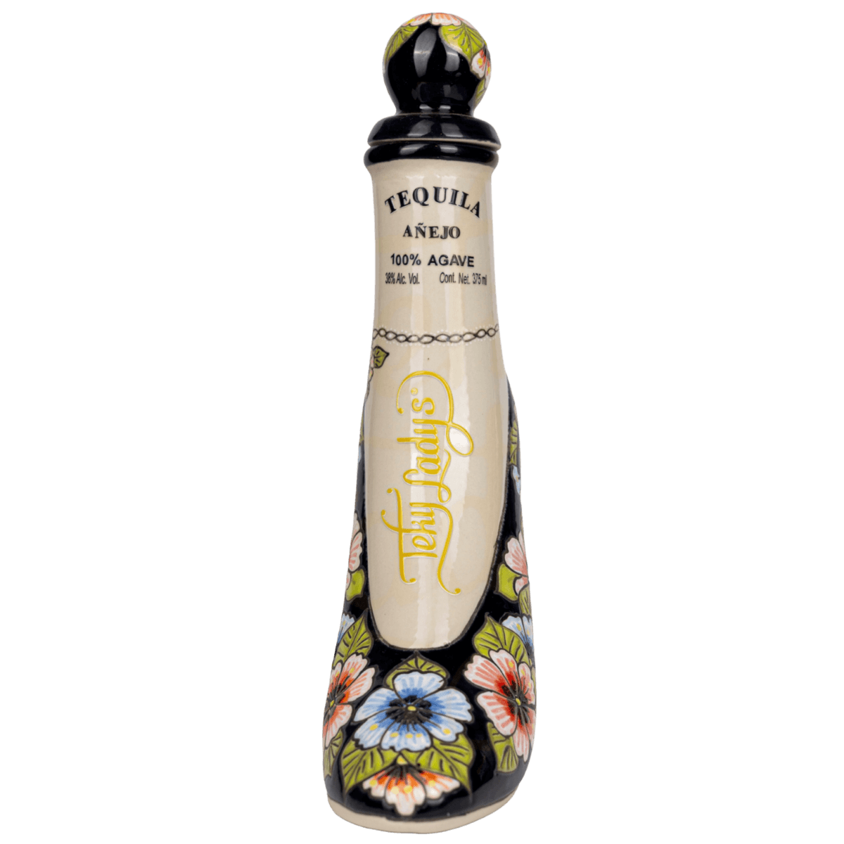 Hand-painted Tequila Añejo ceramic bottle with floral design
