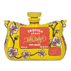 Yellow floral ceramic tequila bottle with red label