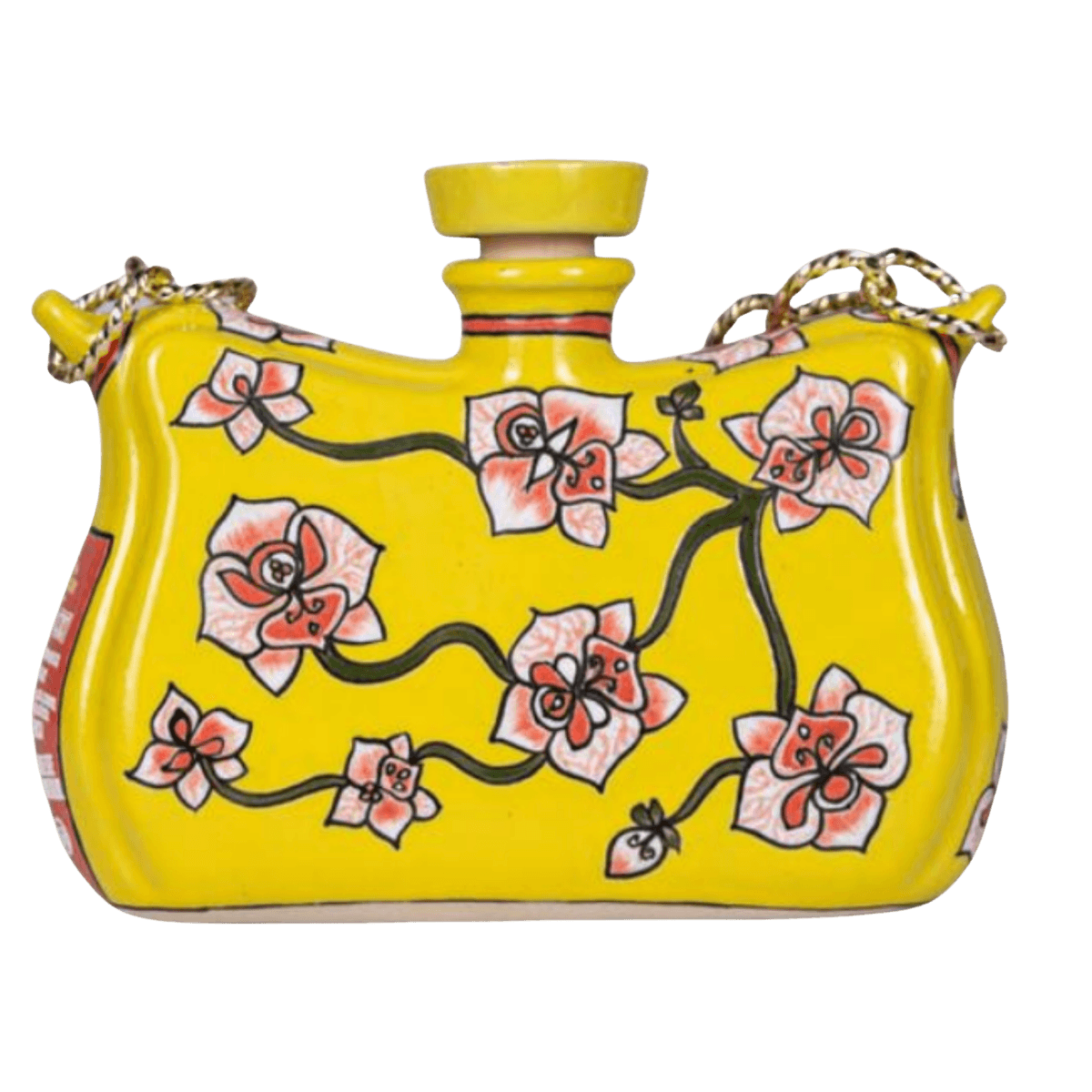 Yellow ceramic flask with pink floral design