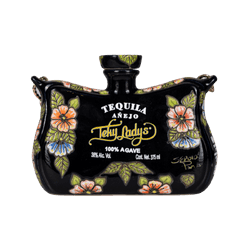 Decorative black ceramic tequila bottle with floral design