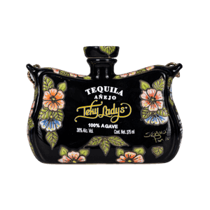 Decorative black ceramic tequila bottle with floral design