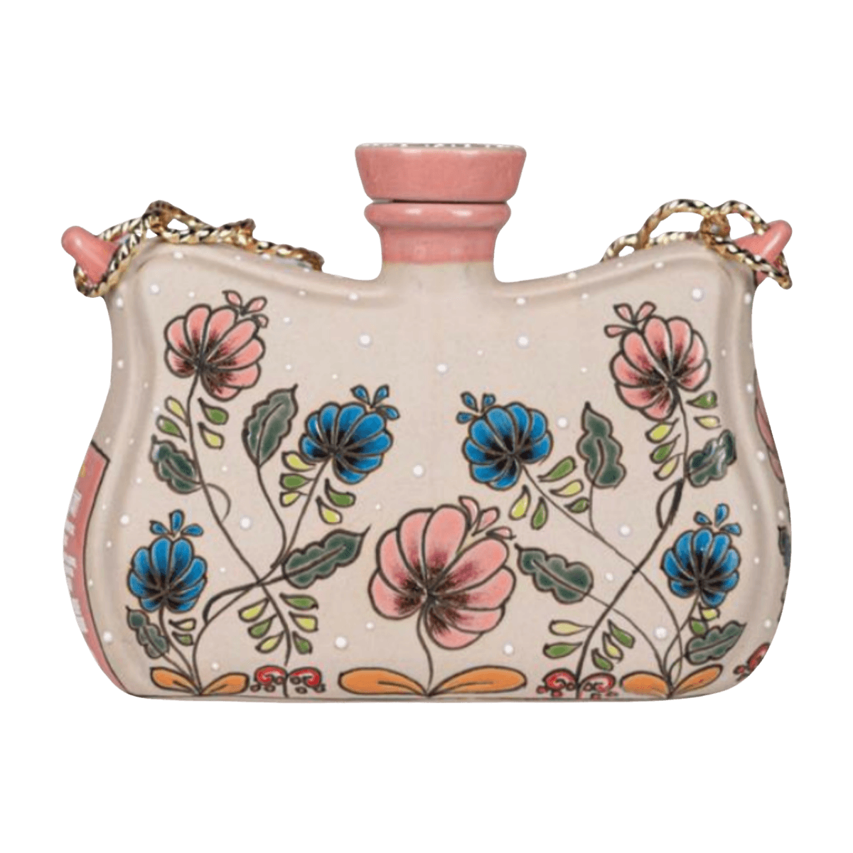 Floral ceramic flask with pink and blue flowers
