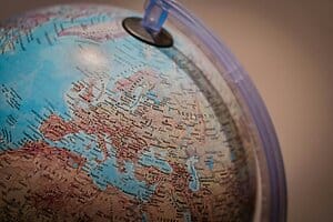 Close-up of a globe showing Europe.
