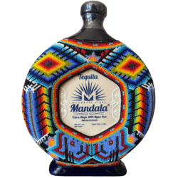 Mandala tequila bottle with colorful bead design